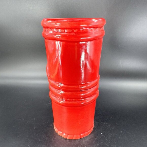 Large Ceramic Tiki God Vase Vessel Drinking Cup Red Glazed Porcelain Decor Vtg - Picture 14 of 15